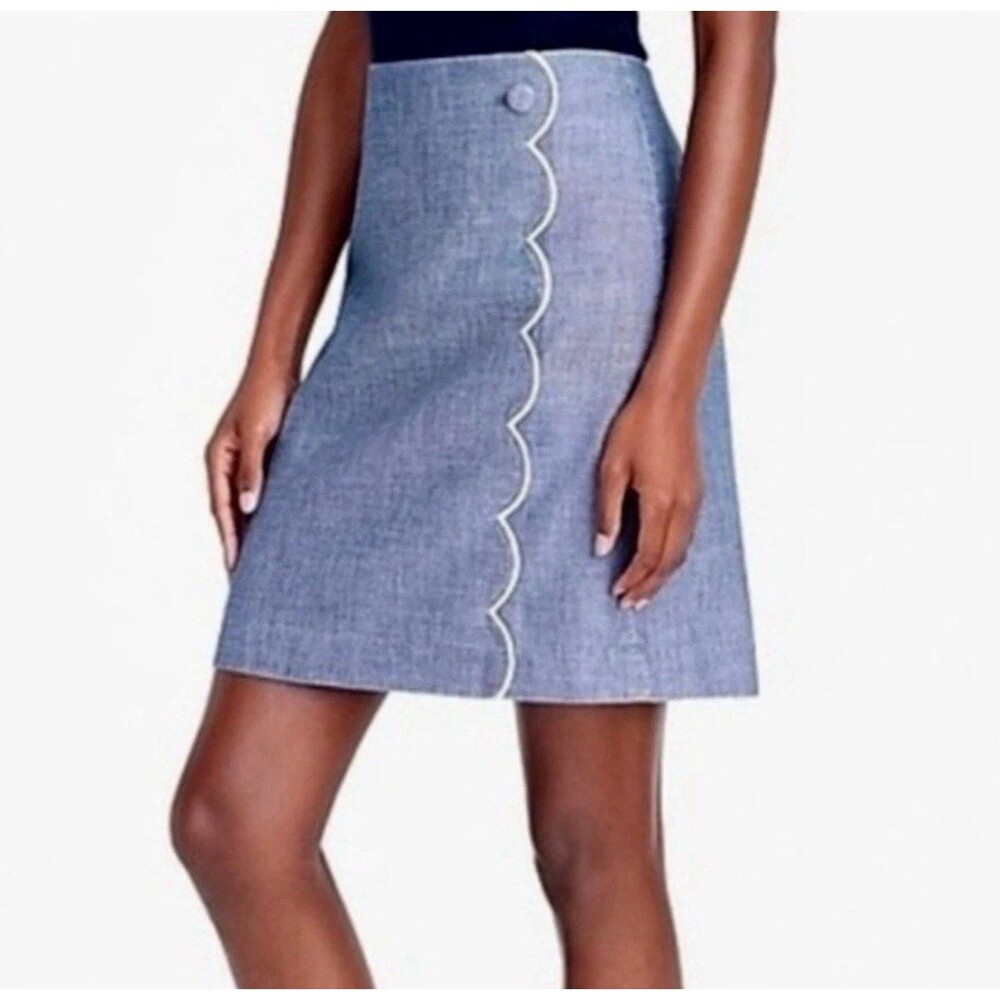 J.Crew Factory 100% Cotton Chambray Scalloped Front Lined Mini Skirt 0